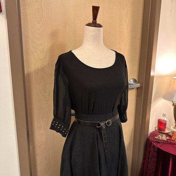 AUW Piratecore Black Sheer Sleeve Rivet Detail Blouse - Picture 5 of 6